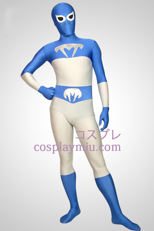 White And Blue Lycra Full Body Superhero Zentai Suit