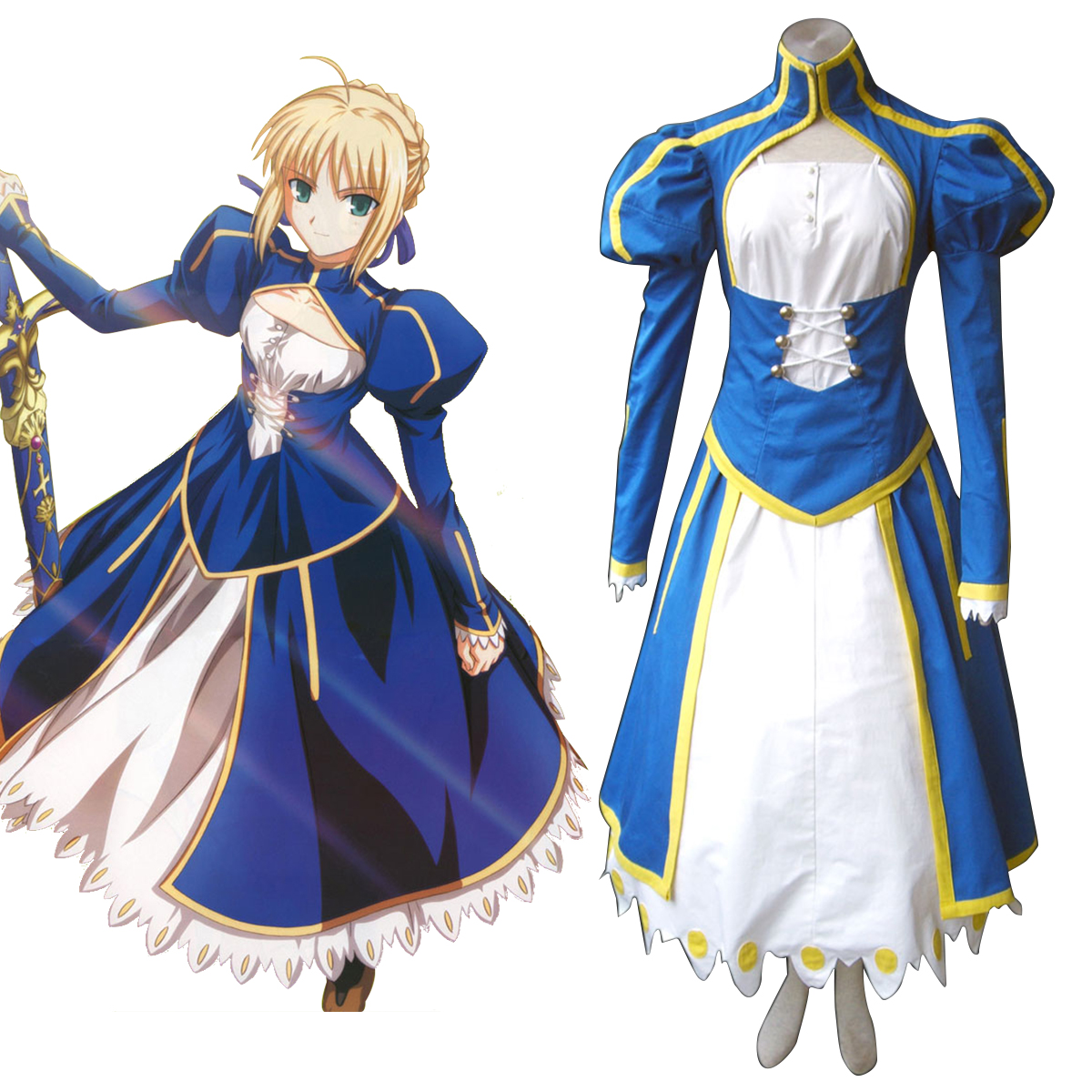 The Holy Grail War Saber 1 Blue Cosplay Costumes UK