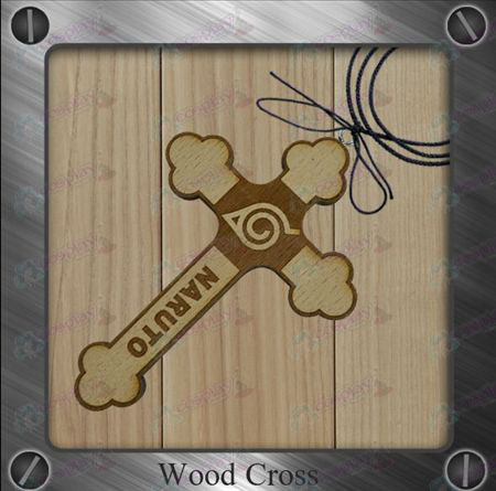 Naruto - konoha mark wooden cross necklace