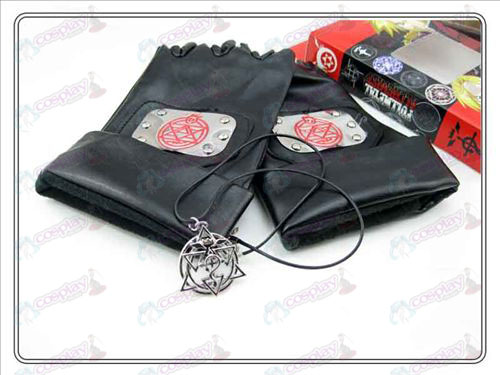 Steel Alchemist leather gloves + Lace Necklace (three-piece)