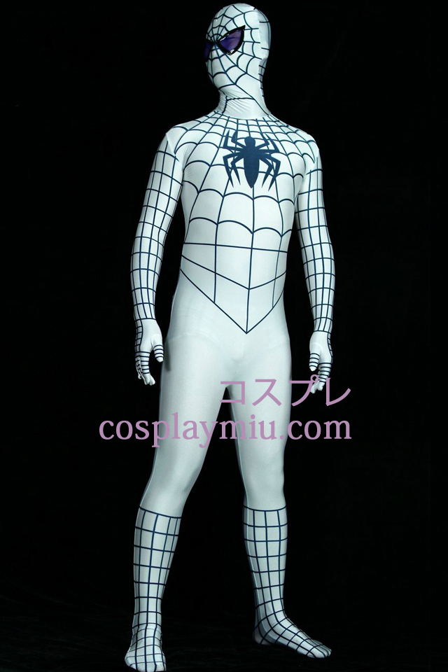 White And Black Lycra Spandex Spiderman Superhero Zentai Suit