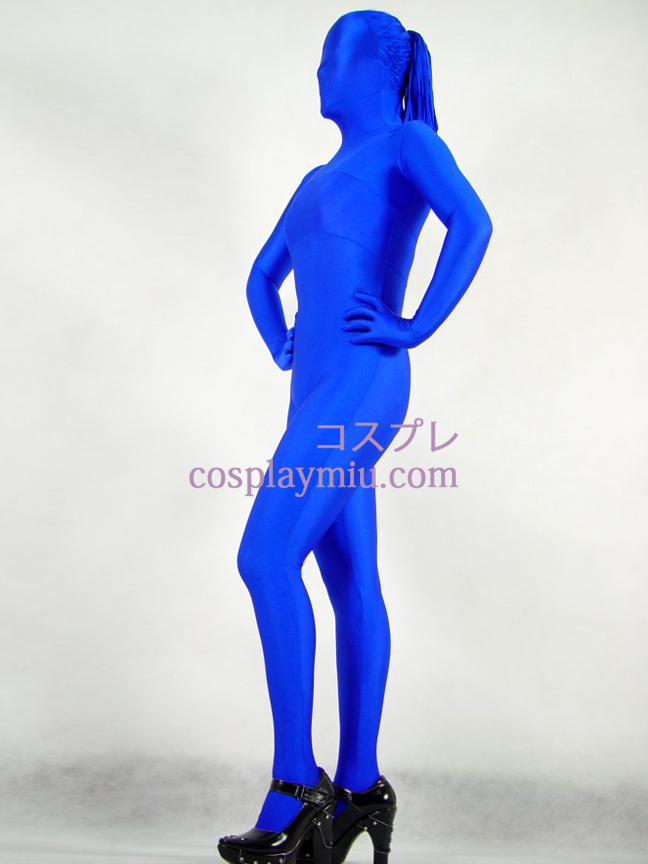 Blue Lycra Spanex Female Zentai With Hair